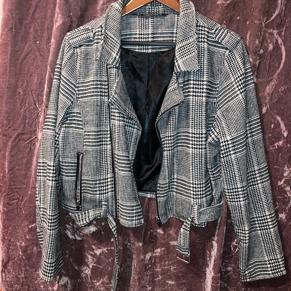 Houndstooth Plaid Motorcycle style Jacket 🧥